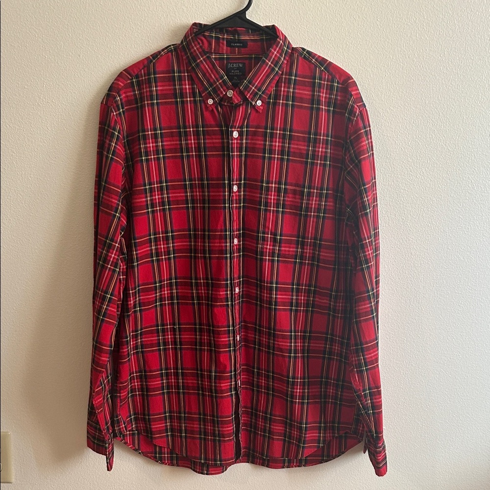 J Crew Classic Fit Gingham Red/Blue Plaid Men Button  Down Long Sleeve XL Shirt